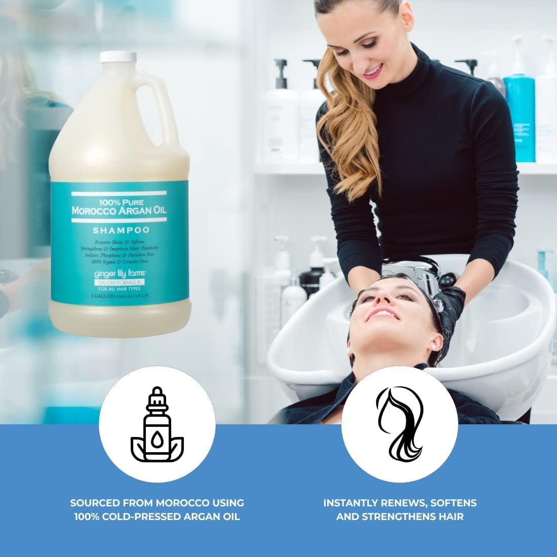 imageGinger Lily Farms Salon Formula 100 Pure Morocco Argan Oil Shampoo for All Hair Types 100 Vegan ampamp CrueltyFree 1 Gallon Refill Pack of 4128 Fl Oz Pack of 4
