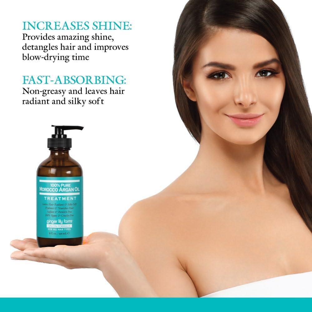 imageGinger Lily Farms Salon Formula 100 Pure Morocco Argan Oil Treatment for All Hair Types 100 Vegan ampamp CrueltyFree 8 fl oz