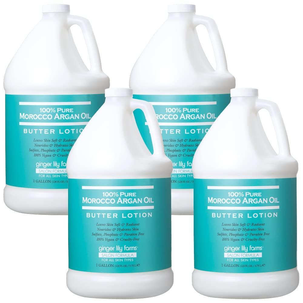 imageGinger Lily Farms Salon Formula 100 Pure Morocco Argan Oil Butter Lotion for All Skin Types 100 Vegan ampamp CrueltyFree 1 Gallon 128 fl oz Refill128 Fl Oz Pack of 4