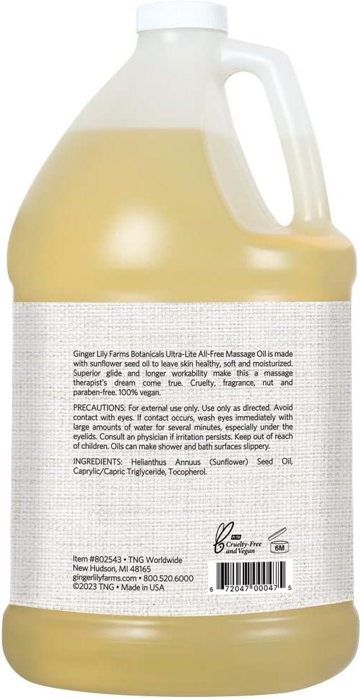 imageGinger Lily Farms Botanicals UltraLite AllFree Massage Oil 100 Vegan ampamp Cruelty Free 1 Gallon