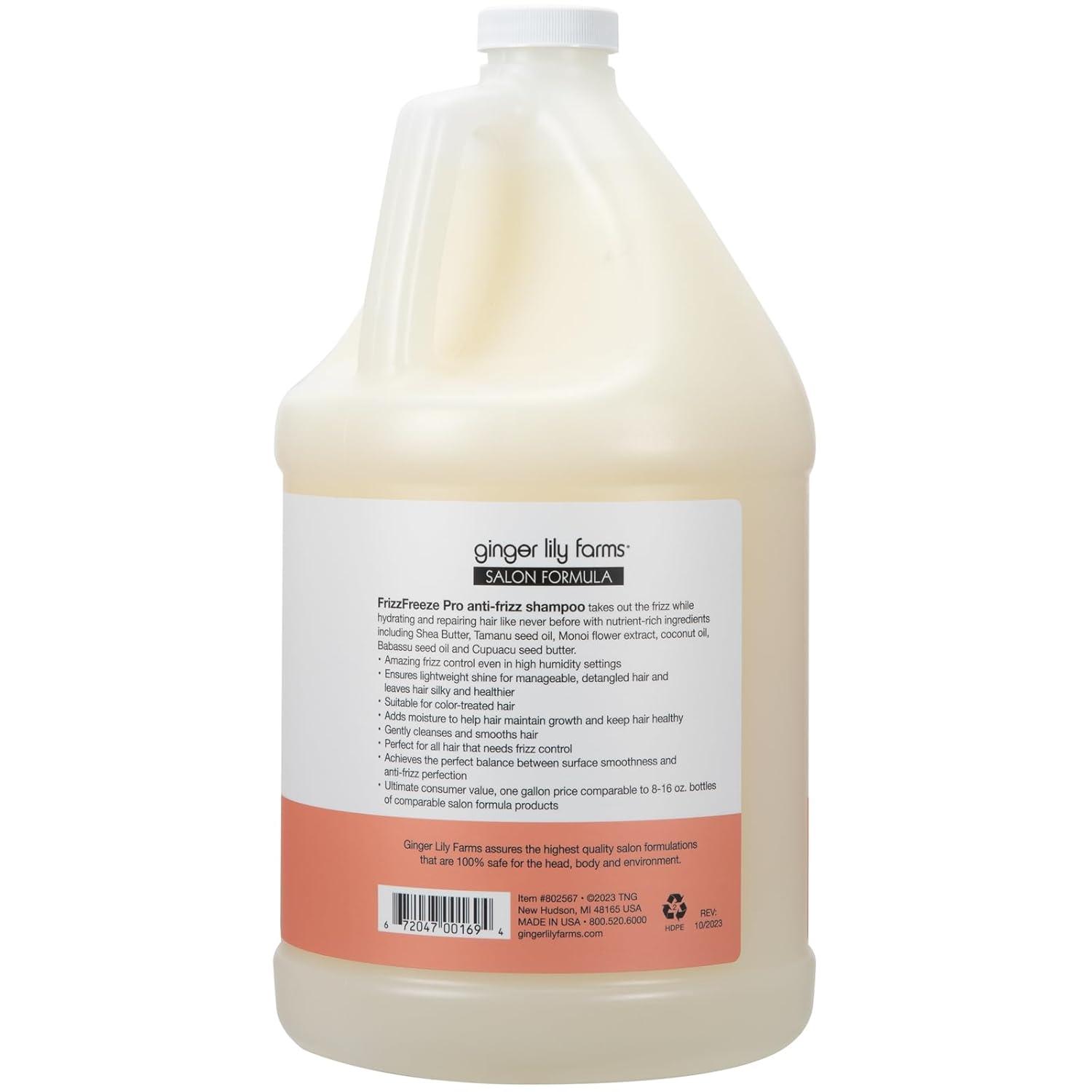 imageGinger Lily Farms Salon Formula FrizzFreeze Pro AntiFrizz Shampoo for Frizzy Hair 100 Vegan ampamp CrueltyFree 1 Gallon 128 fl oz Refill
