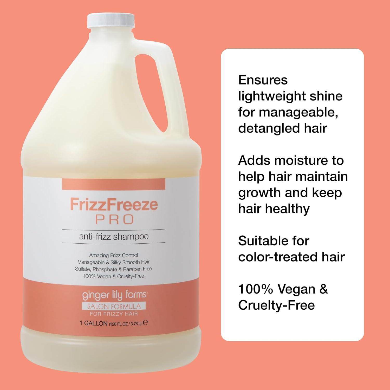 imageGinger Lily Farms Salon Formula FrizzFreeze Pro AntiFrizz Shampoo for Frizzy Hair 100 Vegan ampamp CrueltyFree 1 Gallon 128 fl oz Refill