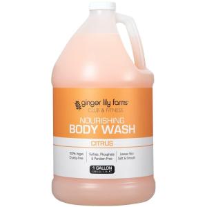 imageGinger Lily Farms Club amp Fitness Nourishing Body Wash 100 Vegan amp CrueltyFree Bath amp Shower Gel for Men and Women Fragrance Free 1 Gallon Pack of 4Citrus