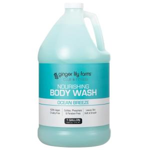 imageGinger Lily Farms Club amp Fitness Nourishing Body Wash 100 Vegan amp CrueltyFree Bath amp Shower Gel for Men and Women Fragrance Free 1 Gallon Pack of 4Ocean Breeze