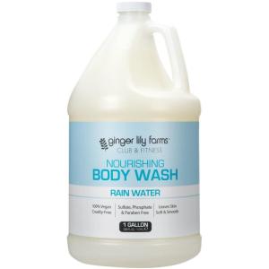 imageGinger Lily Farms Club amp Fitness Nourishing Body Wash 100 Vegan amp CrueltyFree Bath amp Shower Gel for Men and Women Fragrance Free 1 Gallon Pack of 4Rain Water