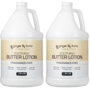 imageGinger Lily Farms Club amp Fitness Soothing Butter Lotion for Dry Skin 100 Vegan amp CrueltyFree Ocean Breeze Scent 1 Gallon Pack of 4Unscented