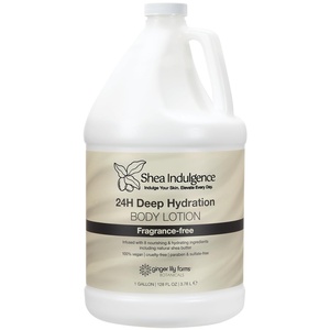 image:imageGinger Lily Farms Botanicals Shea Indulgence 24H Deep Hydration Body Lotion 100 Vegan amp CrueltyFree Lavender Chamomile Scent 1 Gallon 128 fl oz RefillFragrance Free